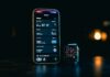 AI 기반 건강 관리, 우리 일상에 어떻게 활용할까? Smartphone and smartwatch displaying apps on-screen data